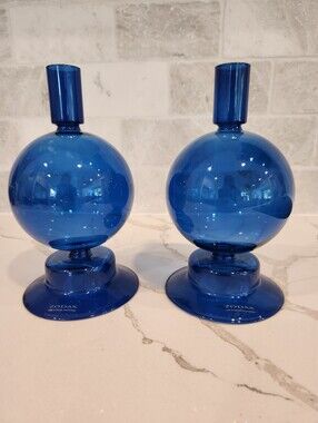 Zodax Glass Taper Candlestick Holders Vase Decor Cobalt Blue